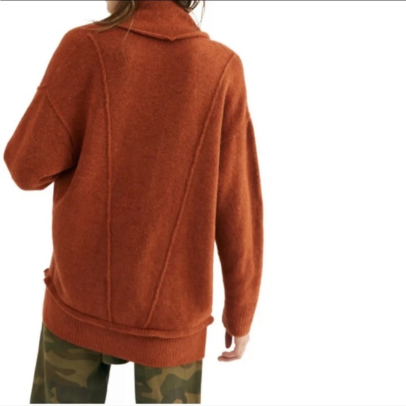 Free People Eucalyptus Wool Blend Cardigan Brick Red Heather XS OVERSIZED - Picture 3 of 16